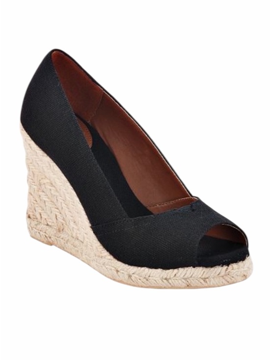 Sonoma Shoes - Peep-Toe Espadrille Platform Wedge Sandals Black Canvas & Jute | Sonoma Footwear